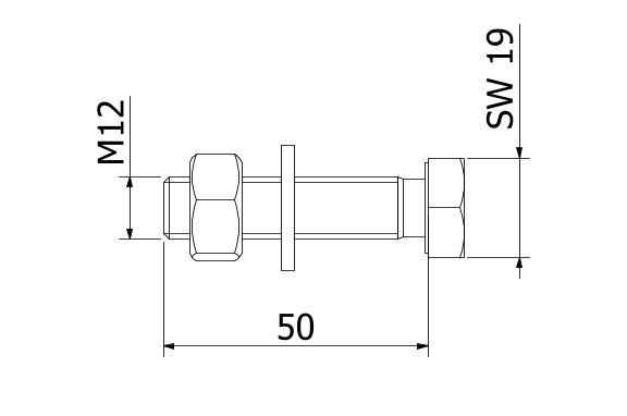 AIRFORCE montage set M12x50mm voor montage op staal, rvs 316