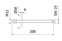 AIRFORCE montage set M12x200mm voor voor op hout, rvs 316