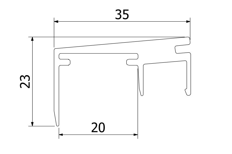 Top-cover 3.0kN, B=20mm, L=5000mm alum. RAL glanzend