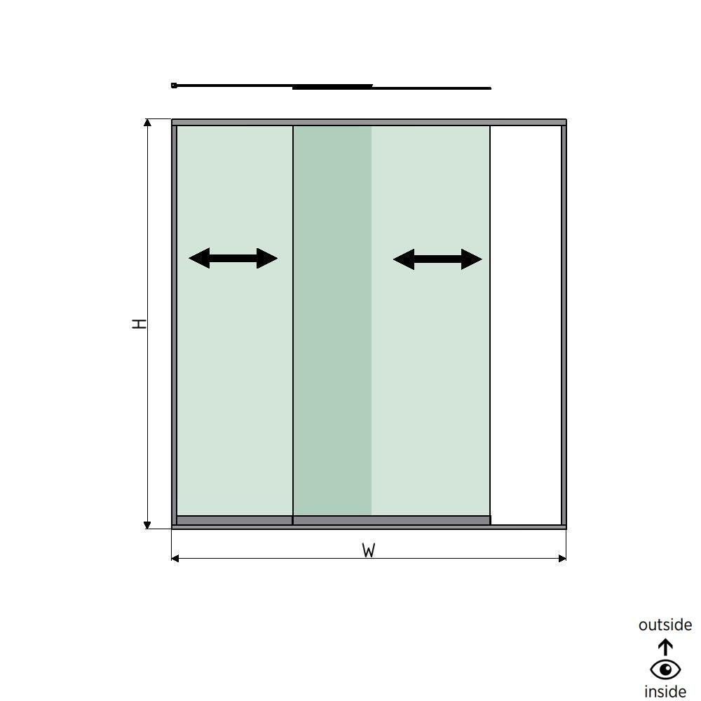 SunView model 1 left opening 2-lanes full height L=xxxxmm (max. 2500mm) H=xxxxmm (max. 2600mm), aluminum natural anodized (excl. locks, drivers and glass)