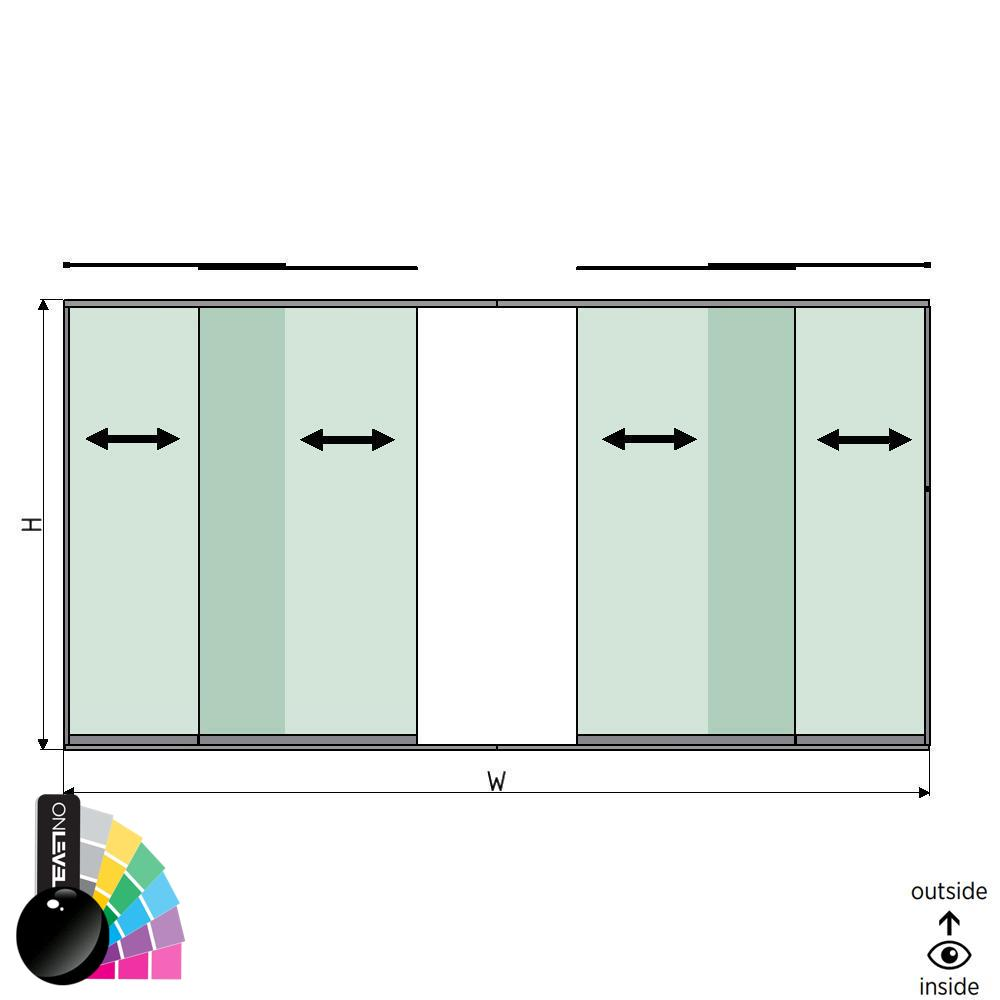 SunView Modell 1 Links/Rechts/Öffnung 2-spurig volle Höhe L=xxxxmm (max. 5000mm) H=xxxxmm (max. 2600mm), Aluminium RAL glänzend (exkl. Schlösser, Mitnehmer und Glas)