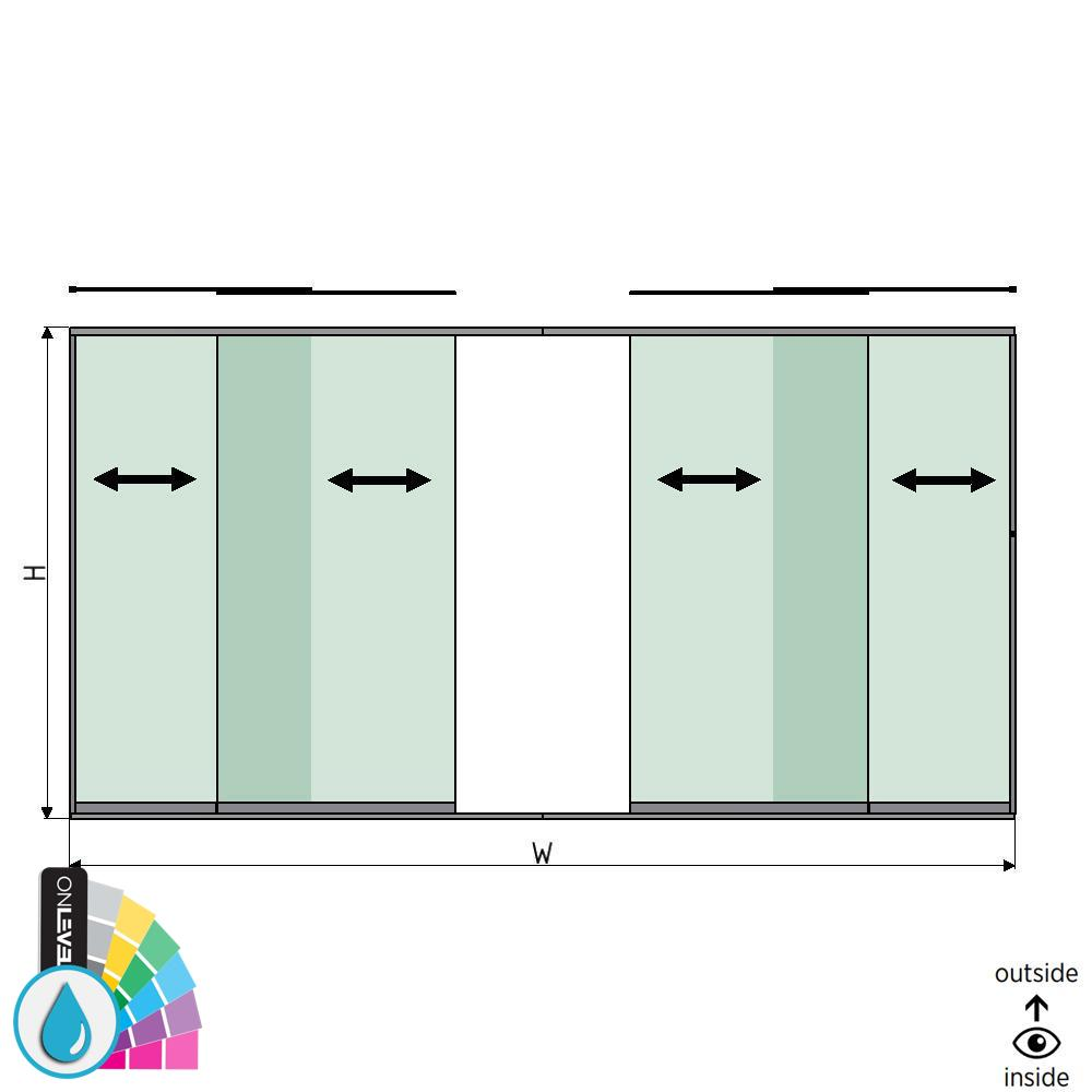 SunView Modell 1 Links/Rechts/Öffnung 2-spurig volle Höhe L=xxxxmm (max. 5000mm) H=xxxxmm (max. 2600mm), Aluminium ARMOR RAL (exkl. Schlösser, Mitnehmer und Glas)