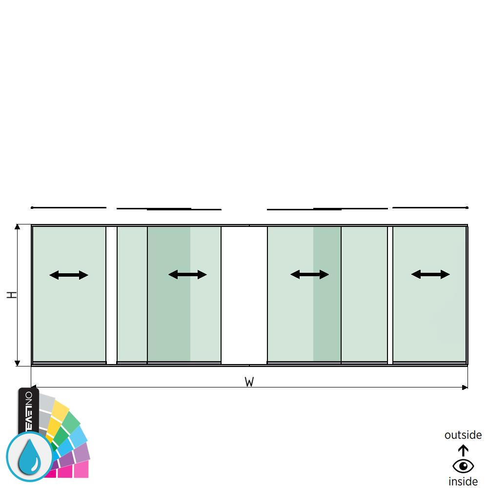 SunView Modell 1 Links/Rechts/Öffnung 3-spurig volle Höhe L=xxxxmm (max. 8000mm) H=xxxxmm (max. 2600mm), Aluminium ARMOR RAL (exkl. Schlösser, Mitnehmer und Glas)