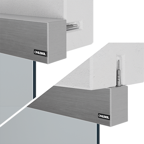 INFINITYSLIDE 69kg set wall/ceiling mounting glass 1-panel including dampers L=2.5mtr, aluminum stainless steel look