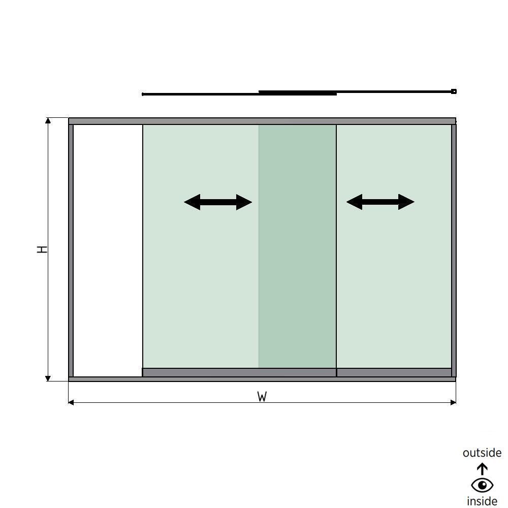 SunView modell 1 høyre åpning 2-felts halv høyde L=xxxxmm (max. 3000mm) H=xxxxmm (max. 1700mm), aluminium natur eloksert (unntatt låser, drivere og glass)