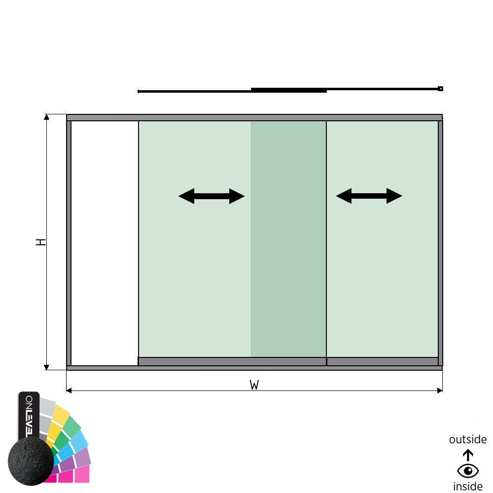 SunView Modell 1 rechte Öffnung 2-spurig halbe Höhe L=xxxxmm (max. 3000mm) H=xxxxmm (max. 1700mm), Alum. RAL struktur (exkl. Schlösser, Mitnehmer und Glas)