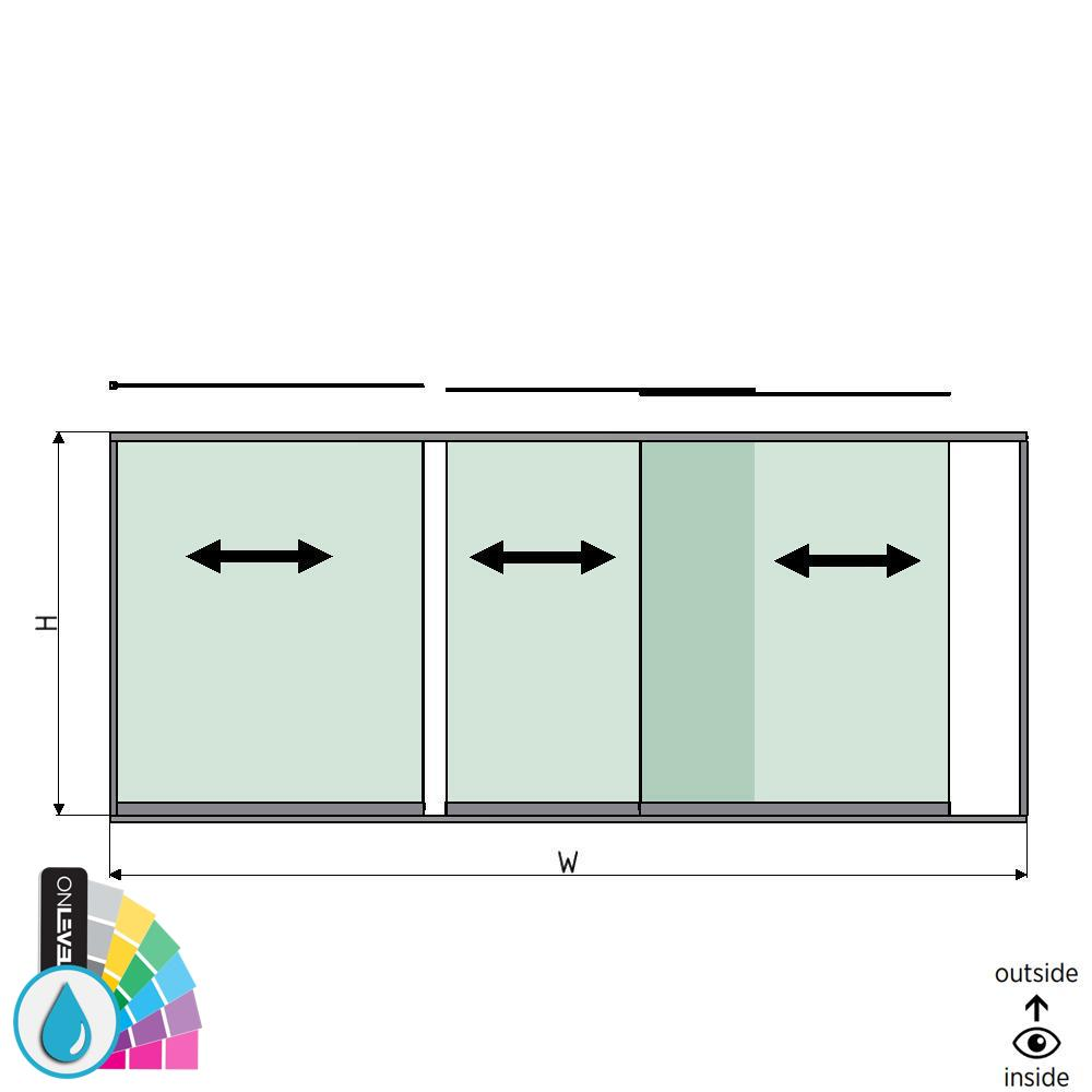 SunView model 1 opening links 3-baans halve hoogte L=xxxxmm (max. 4500mm) H=xxxxmm (max. 1700mm), aluminium ARMOR RAL (excl. sloten, meenemers en glas)