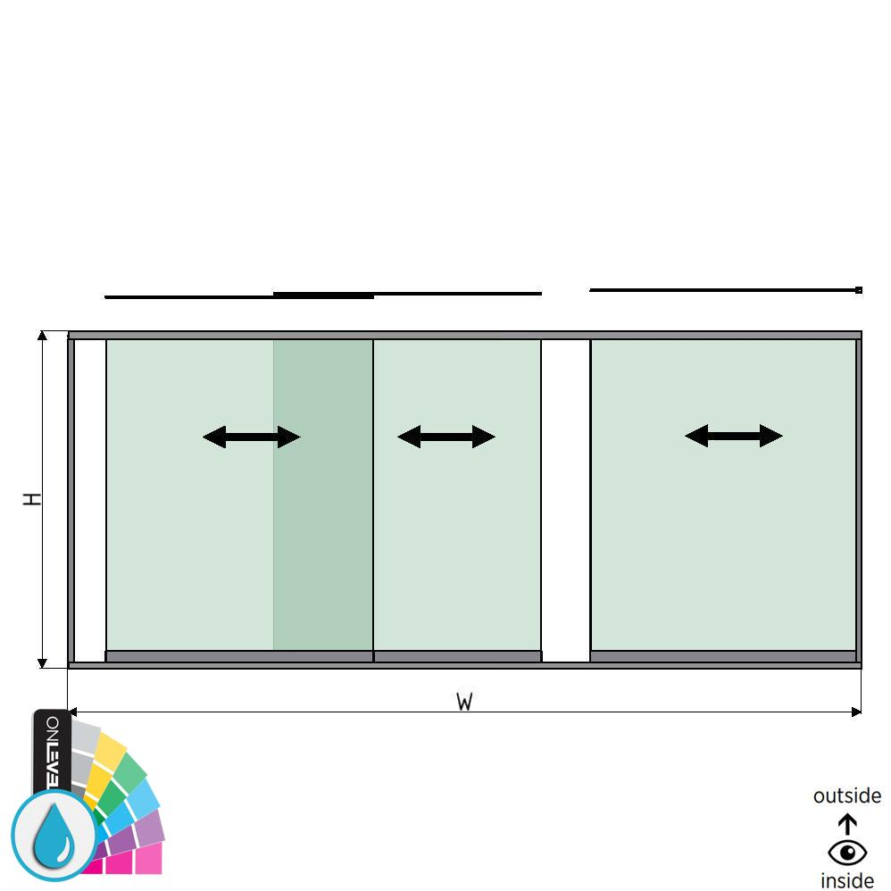 SunView Modell 1 rechte Öffnung 3-spurig halbe Höhe L=xxxxmm (max. 4500mm) H=xxxxmm (max. 1700mm), Aluminium ARMOR RAL (exkl. Schlösser, Mitnehmer und Glas)