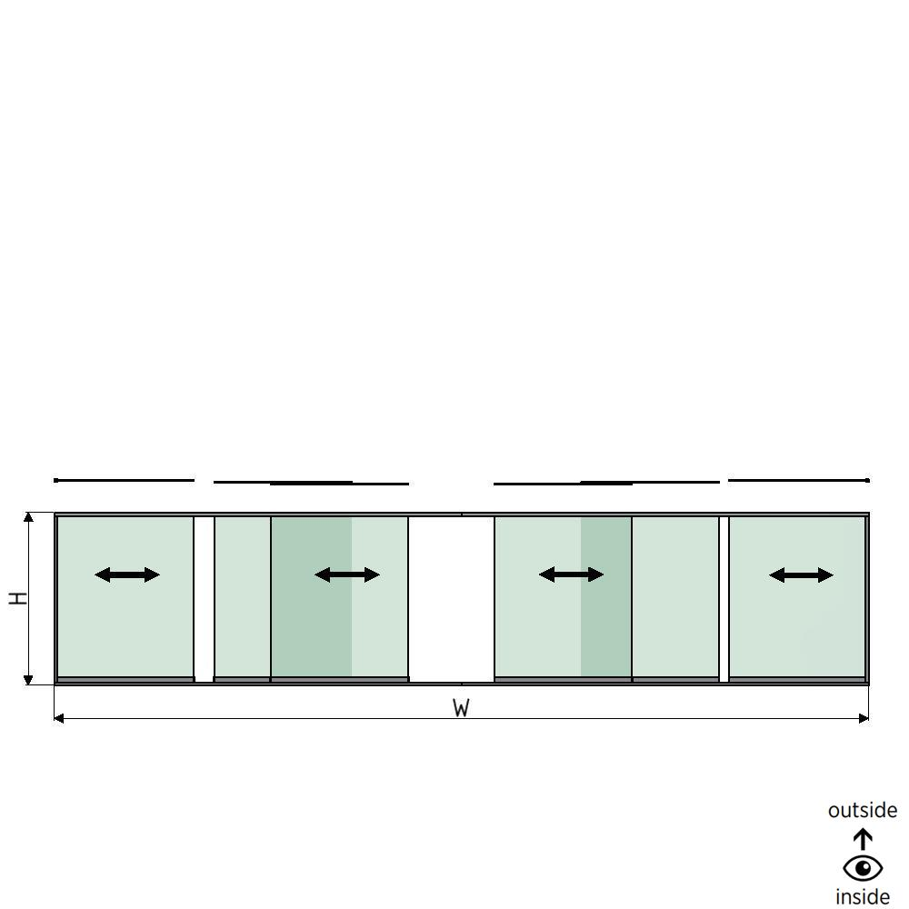 SunView Modell 1 Links/Rechts/Öffnung 3-spurig halbe Höhe L=xxxxmm (max. 9000mm) H=xxxxmm (max. 1700mm), Aluminium natur eloxiert (exkl. Schlösser, Mitnehmer und Glas)