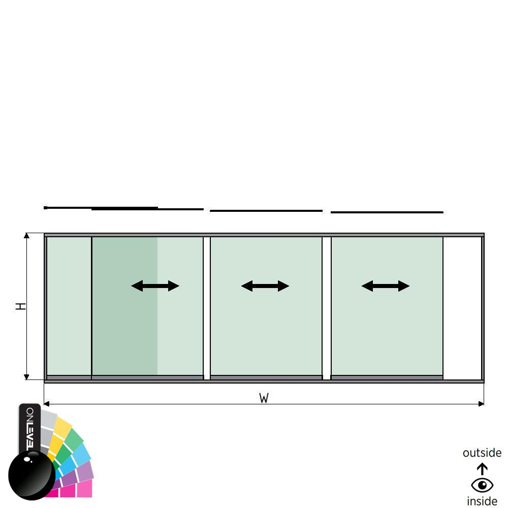 SunView model 1 left opening 4-lanes half height L=xxxxmm (max. 6000mm) H=xxxxmm (max. 1700mm), aluminum RAL shiny (excl. locks, drivers and glass)