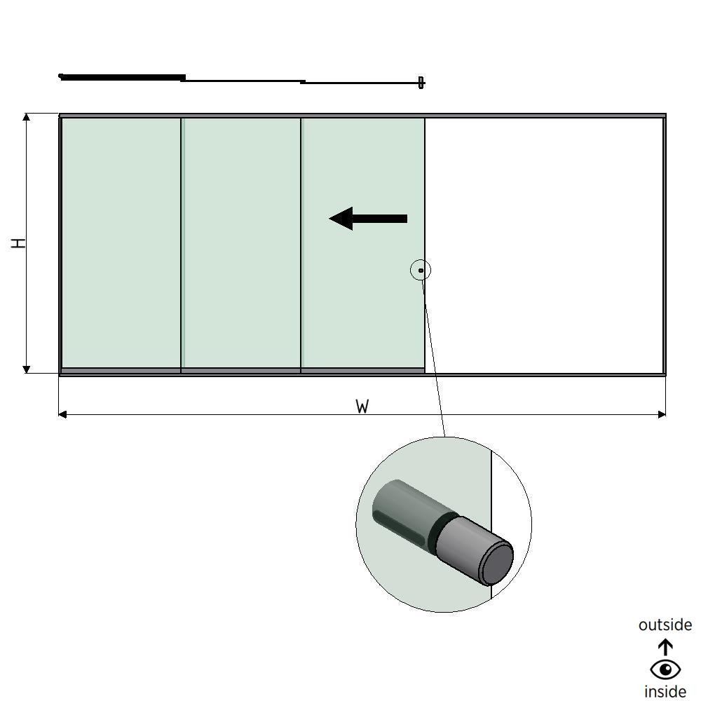 SunView model 2 left opening 5-lanes full height L=xxxxmm (max. 7500mm) H=xxxxmm (max. 2600mm), aluminum natural anodized (incl. stainless steel doorhandle and drivers excl. locks and glass)