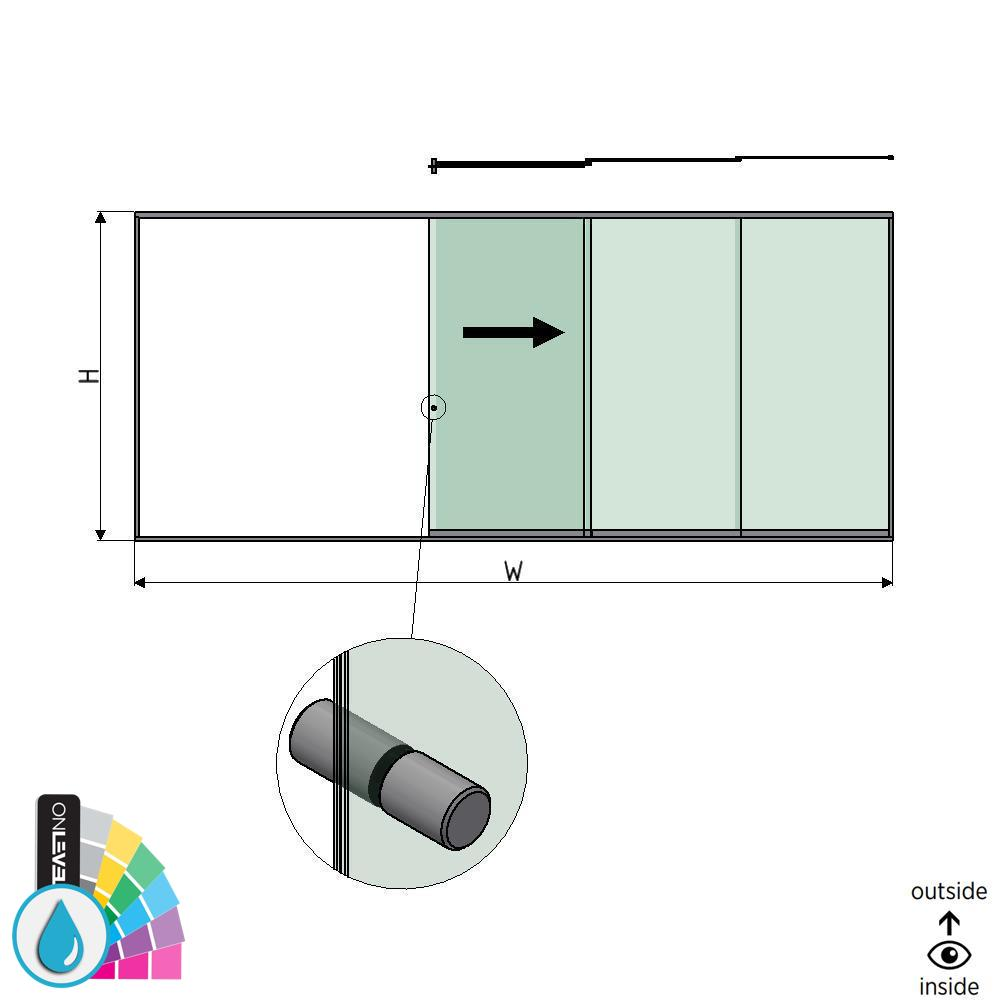 SunView model 2 højre åbning 5-sporet fuld højde L=xxxxmm (max. 7500mm) H=xxxxmm (max. 2600mm), aluminum ARMOR RAL (inkl. rustfrit stål dørgreb og drivere ekskl. låse og glas)