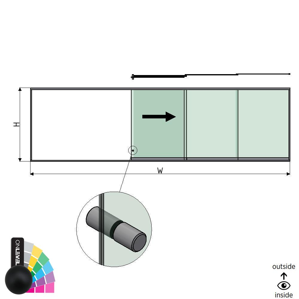 SunView model 2 højre åbning 5-sporet halv højde L=xxxxmm (max. 7500mm) H=xxxxmm (max. 1700mm), aluminum RAL mat (inkl. rustfrit stål dørgreb og drivere ekskl. låse og glas)