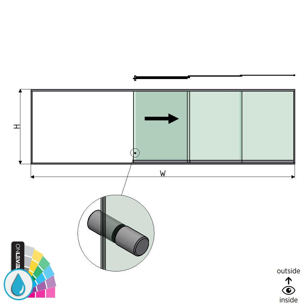 SunView model 2 højre åbning 5-sporet halv højde L=xxxxmm (max. 7500mm) H=xxxxmm (max. 1700mm), aluminum ARMOR RAL (inkl. rustfrit stål dørgreb og drivere ekskl. låse og glas)