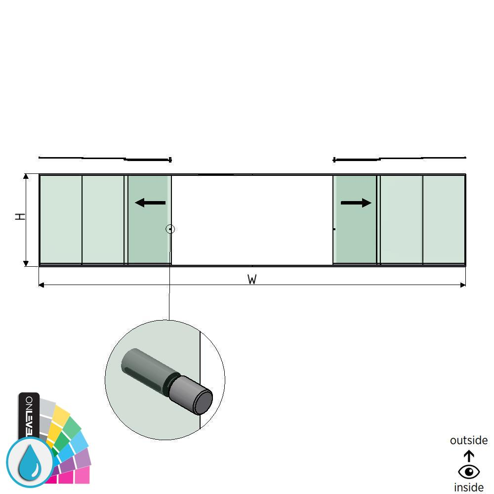 SunView model 2 venstre/højre åbning 5-sporet fuld højde L=xxxxmm (max. 15000mm) H=xxxxmm (max. 2600mm), aluminum ARMOR RAL (inkl. rustfrit stål dørgreb og drivere ekskl. låse og glas)