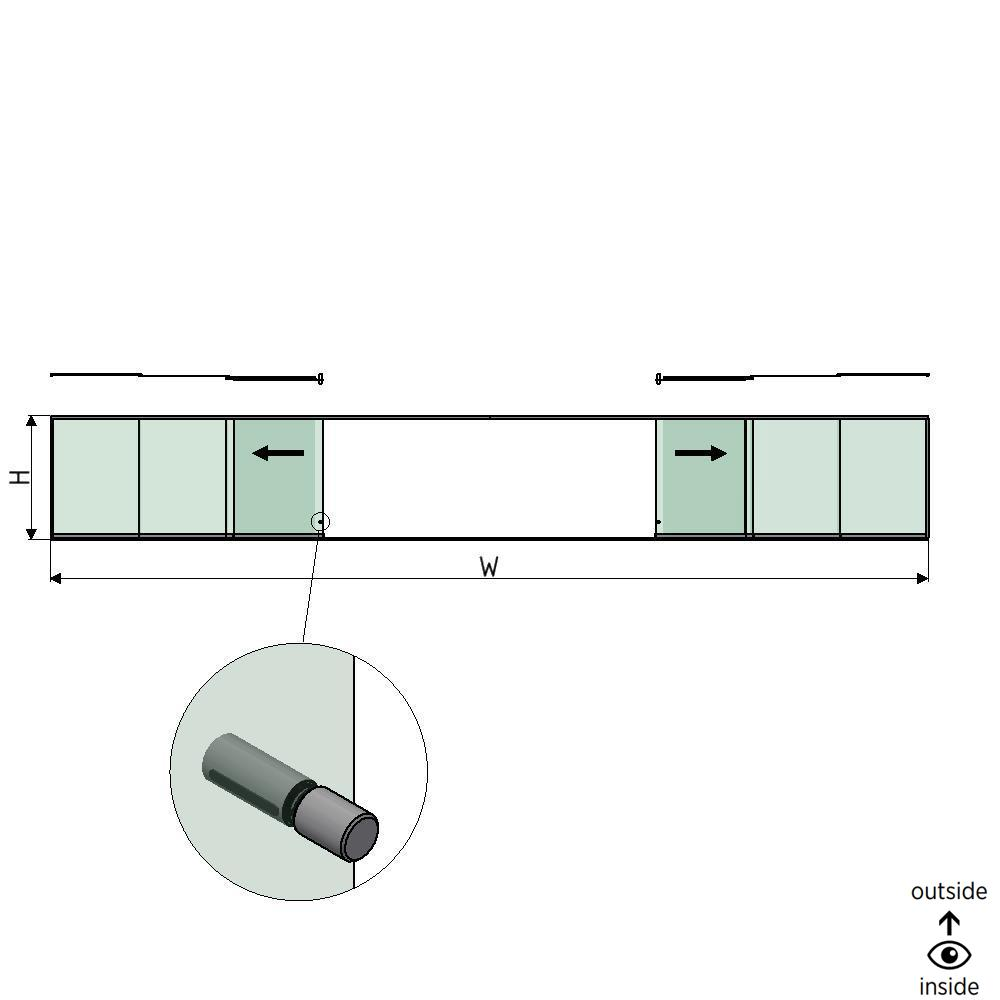 SunView model 2 venstre/højre åbning 5-sporet halv højde L=xxxxmm (max. 15000mm) H=xxxxmm (max. 1700mm), aluminium natur anodiseret (inkl. rustfrit stål dørgreb og drivere ekskl. låse og glas)