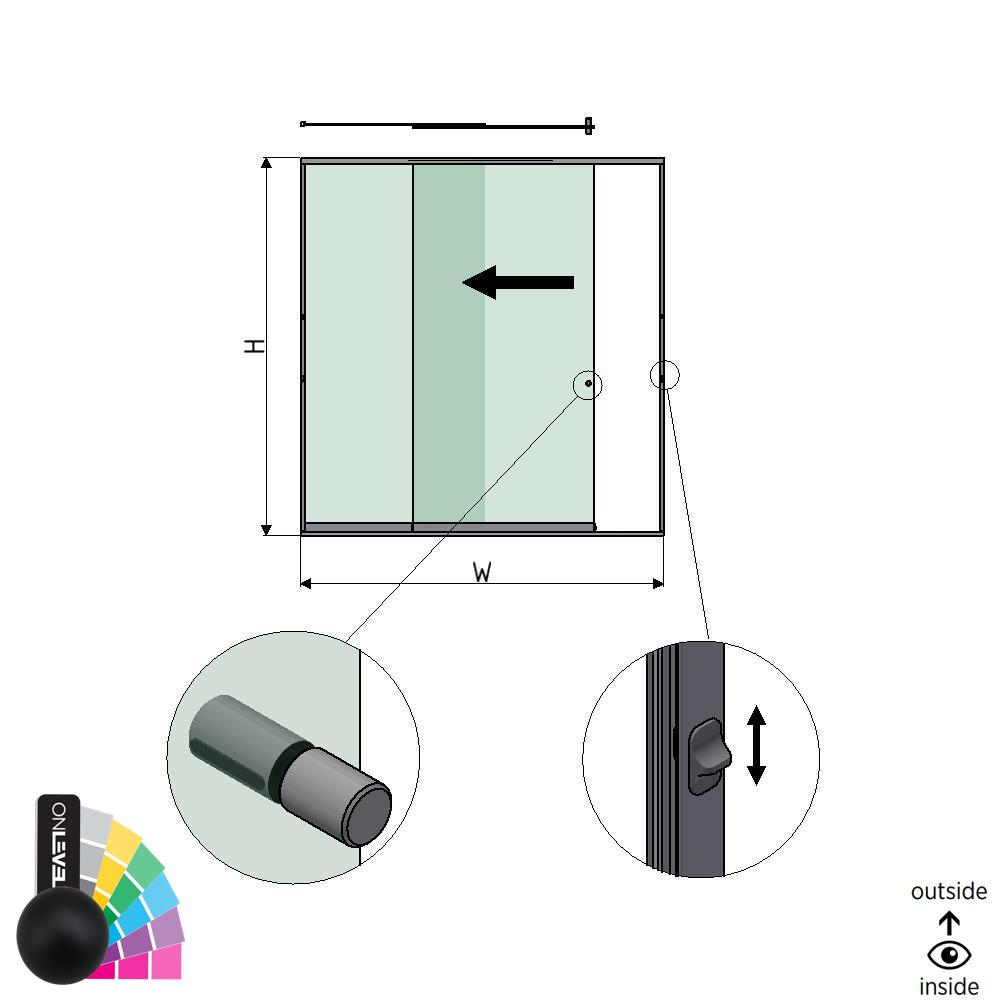 SunView modell 3 vänster öppning 2-körfält full höjd L=xxxxmm (max. 3000mm) H=xxxxmm (max. 2600mm), aluminium RAL matta (inkl. lås, rostfritt stål dörrhandtag och drivdon exkl. glas)