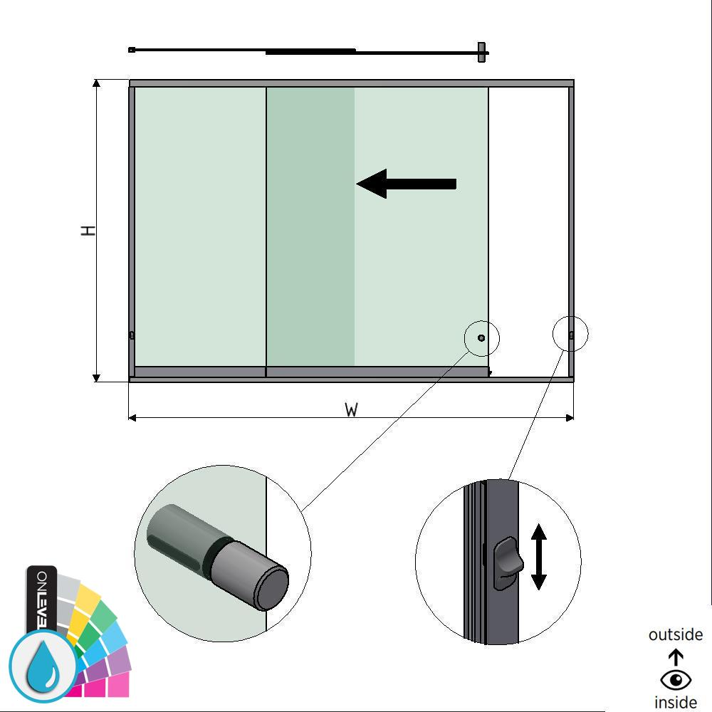SunView Modell 3 linke Öffnung 2-spurig halbe Höhe L=xxxxmm (max. 3000mm) H=xxxxmm (max. 1700mm), Aluminium ARMOR RAL (inkl. Schlösser, Edelstah-Türgriff und Mitnehmer exkl. Glas)