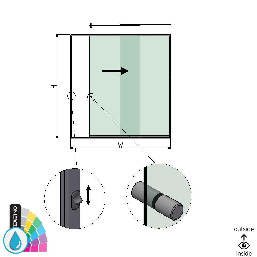 SunView Modell 3 rechte Öffnung 2-spurig volle Höhe L=xxxxmm (max. 3000mm) H=xxxxmm (max. 2600mm), Aluminium ARMOR RAL (inkl. Schlösser, Edelstah-Türgriff und Mitnehmer exkl. Glas)