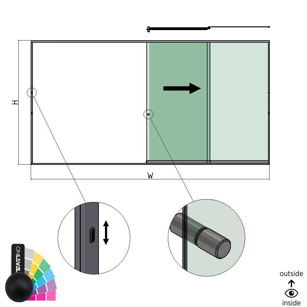 SunView model 3 right opening 4-lanes full height L=xxxxmm (max. 6000mm) H=xxxxmm (max. 2600mm), aluminum RAL matt (incl. locks, stainless steel doorhandle and drivers excl. glass)
