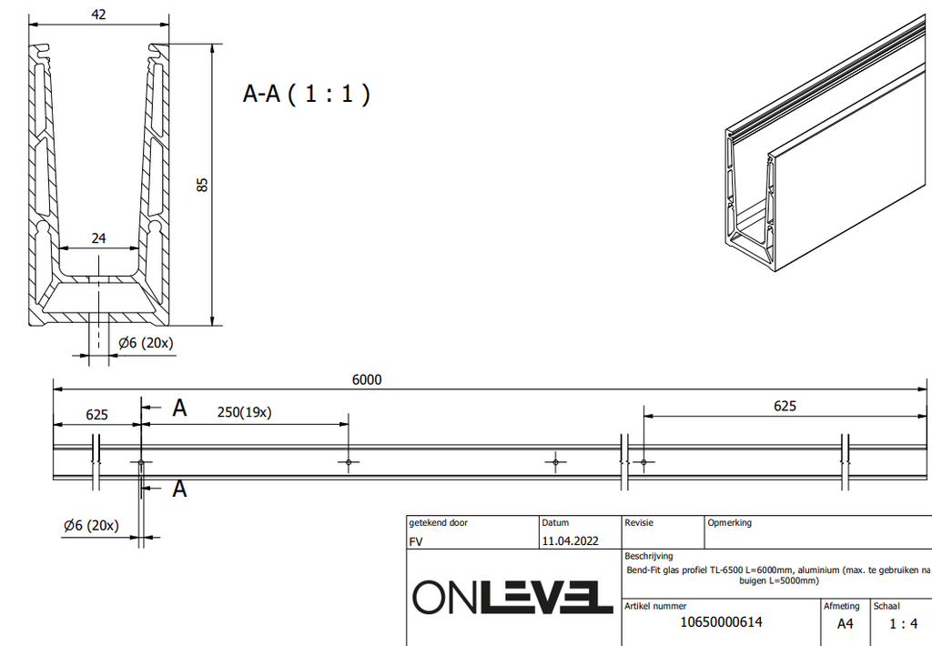 BEND-FIT TL-6500 Glass Profile