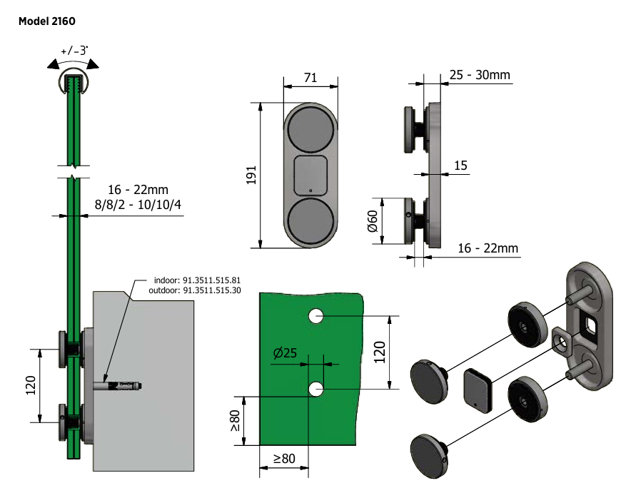 Glass Two Point Fixation