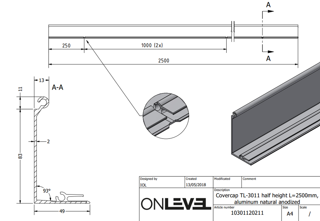 TL-3011 Cover Cap (Half Height)