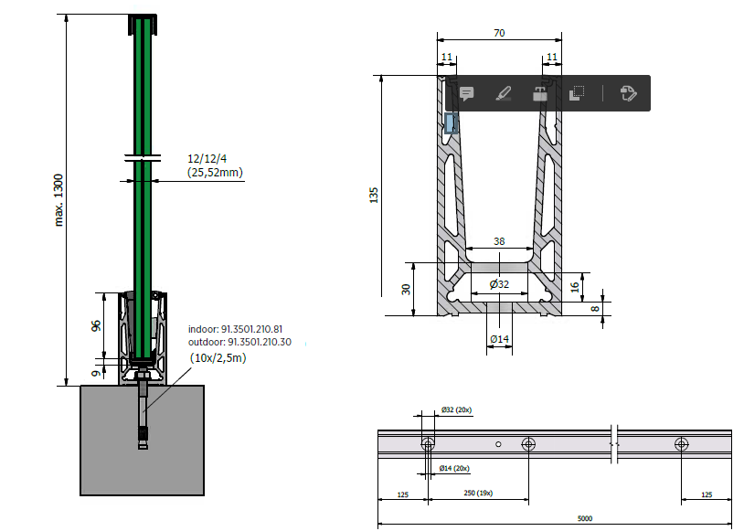 TL-6050 Glas profiel , L=5000mm aluminium onbehandeld