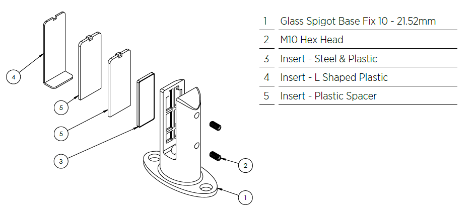 Glas bodemklem H=147mm glas 12-21.52mm, rvs 2205 geborsteld
