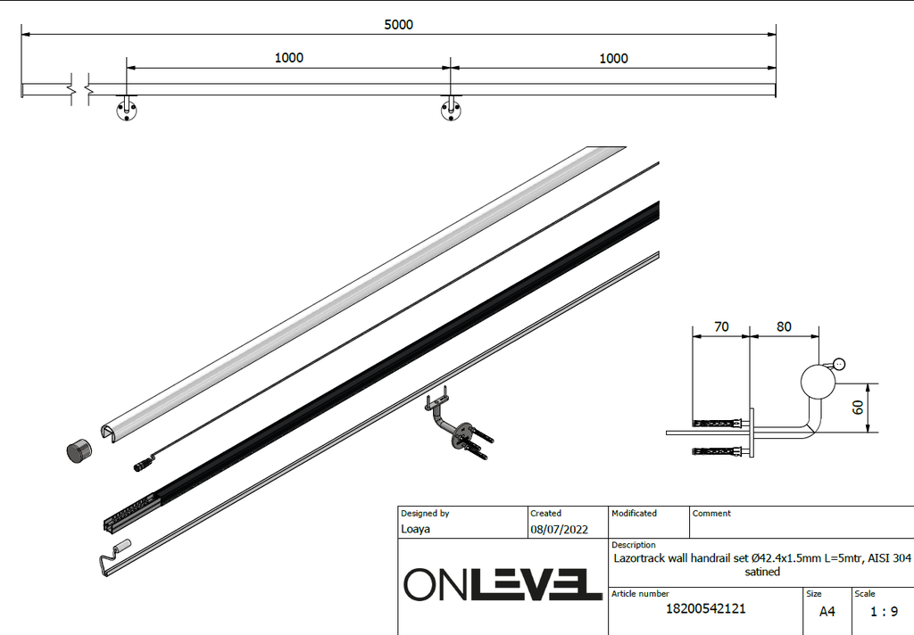 LAZORTRACK Complete Set RVS Voor Wandmontage