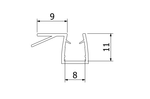 Douche deur afdichting met 90° hoekstop voor glas 8mm L=2200mm, kunststof zwart