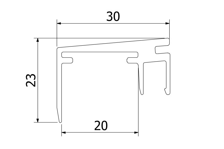 Top-cover 1.0kN, B=20mm, L=5000mm aluminium naturel geanodiseerd