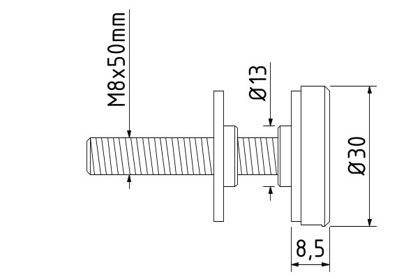 TL-2230 Glas adapter Ø30mm voorzijde rvs 316 geborsteld