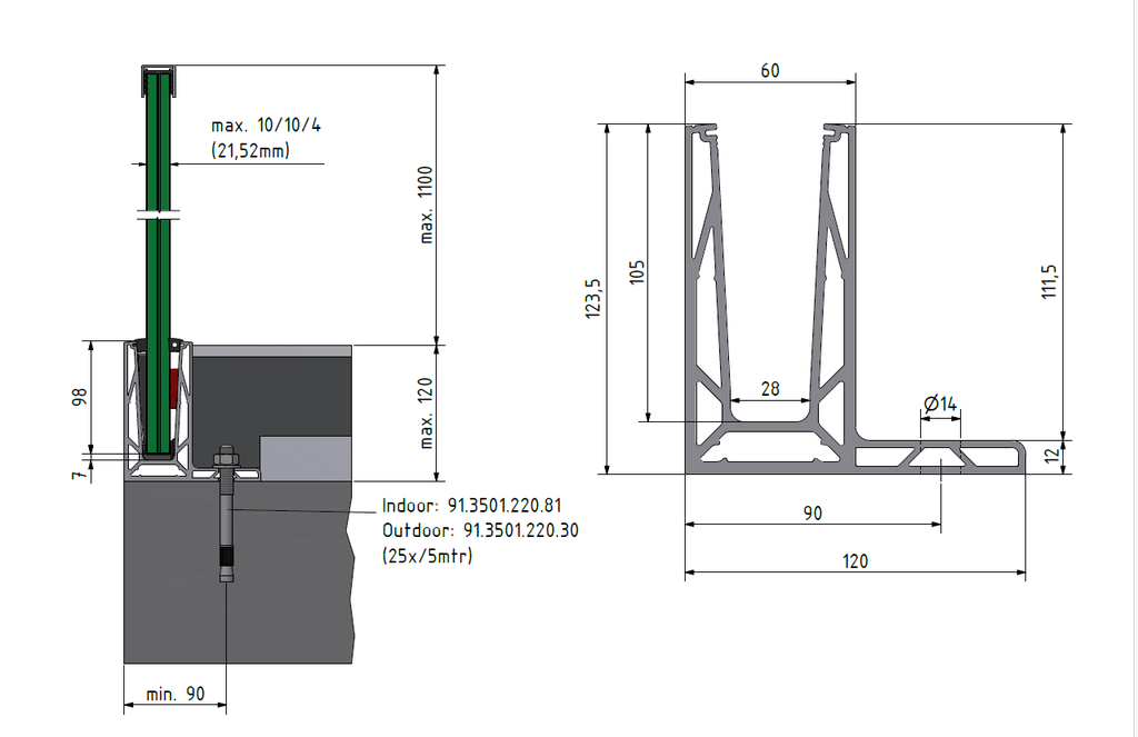 TL-3080 Glass Profile l=5000mm