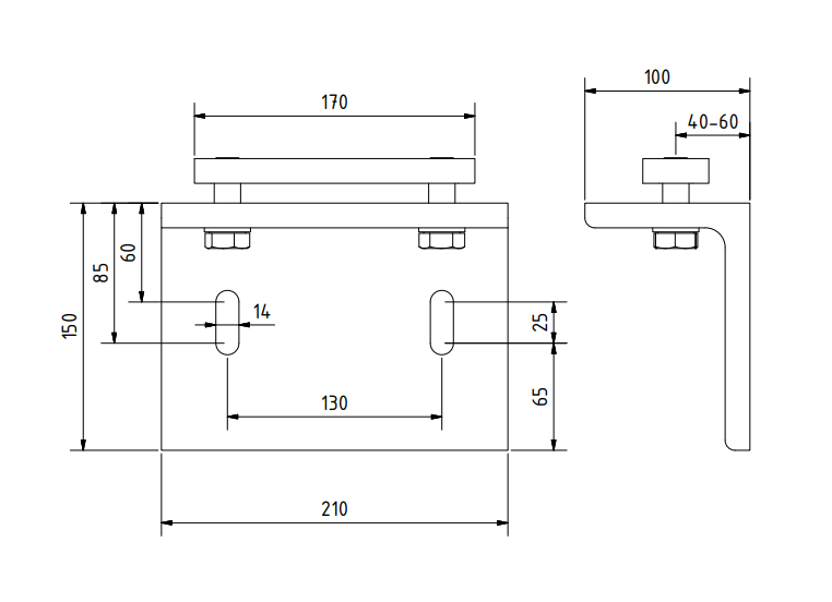 TL-5010 Side post 150x100mm L=210mm steel zinc plated
