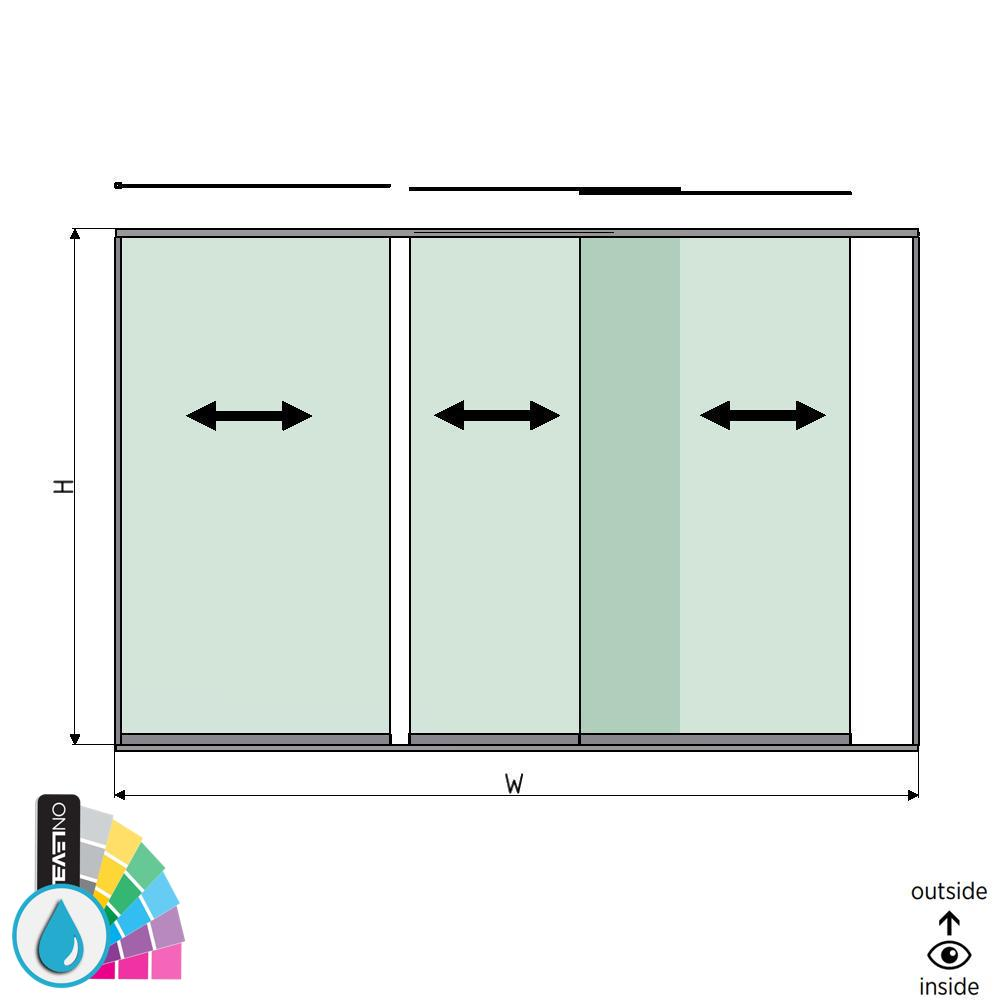 SunView Modell 1 linke Öffnung 3-spurig volle Höhe L=xxxxmm (max. 4000mm) H=xxxxmm (max. 2600mm), Aluminium ARMOR RAL (exkl. Schlösser, Mitnehmer und Glas)