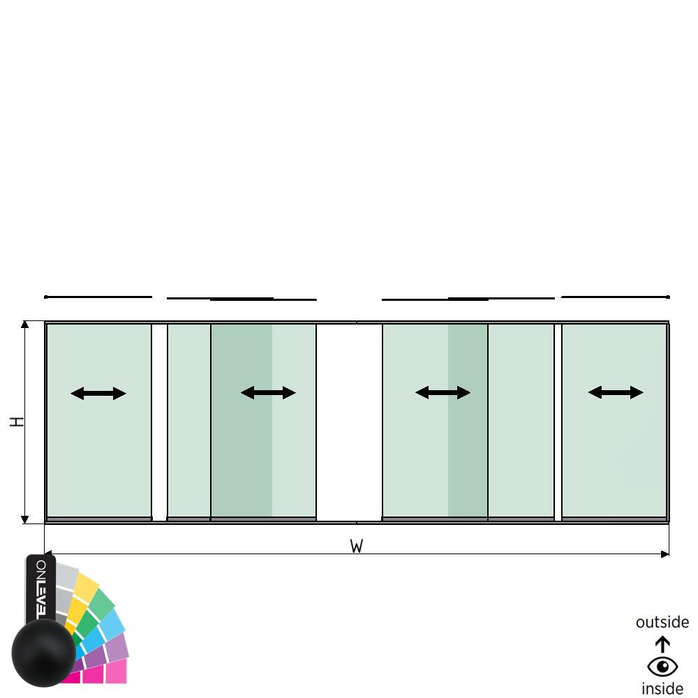 SunView model 1 links/rechts opening 3-baans volledige hoogte L=xxxxmm (max. 8000mm) H=xxxxmm (max. 2600mm), alum. RAL mat (excl. sloten, meenemers en glas)