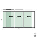 SunView model 1 opening links 4-baans volledige hoogte L=xxxxmm (max. 5000mm) H=xxxxmm (max. 2600mm), aluminium natuur geanodiseerd (excl. sloten, meenemers en glas)