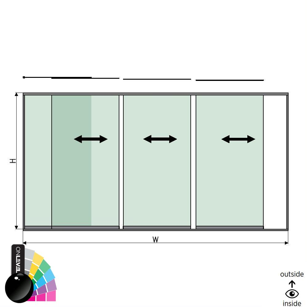 SunView model 1 opening links 4-baans volledige hoogte L=xxxxmm (max. 5000mm) H=xxxxmm (max. 2600mm), aluminium RAL glanzend (excl. sloten, meenemers en glas)