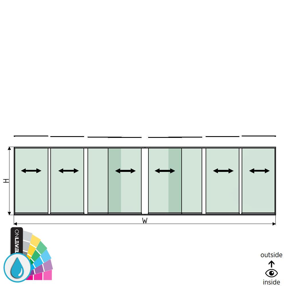 SunView Modell 1 Links/Rechts/Öffnung 4-spurig volle Höhe L=xxxxmm (max. 10000mm) H=xxxxmm (max. 2600mm), Aluminium ARMOR RAL (exkl. Schlösser, Mitnehmer und Glas)