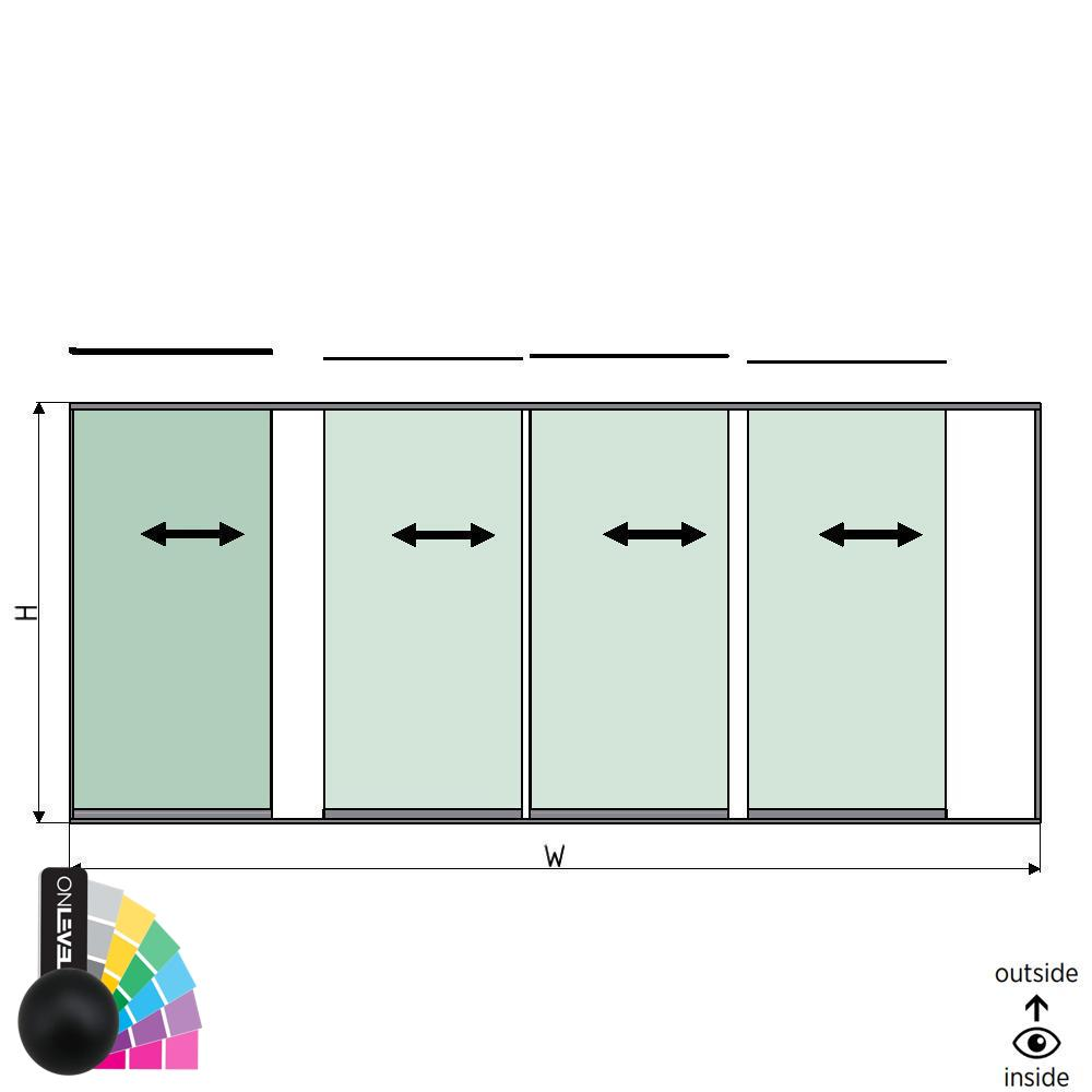 SunView model 1 opening links 5-baans volledige hoogte L=xxxxmm (max. 6000mm) H=xxxxmm (max. 2600mm), alum. RAL mat (excl. sloten, meenemers en glas)