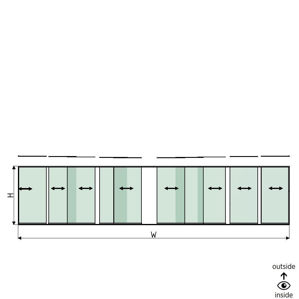 SunView model 1 links/rechts opening 5-baans volledige hoogte L=xxxxmm (max. 12000mm) H=xxxxmm (max. 2600mm), aluminium natuur geanodiseerd (excl. sloten, meenemers en glas)
