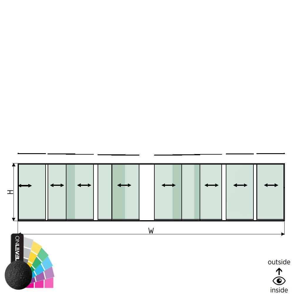 SunView modèle 1 ouverture gauche/droite 5-voies pleine hauteur L=xxxxmm (max. 12000mm) H=xxxxmm (max. 2600mm), alum. RAL rugueux (à l’exclusion des serrures, des conducteurs et des vitres)