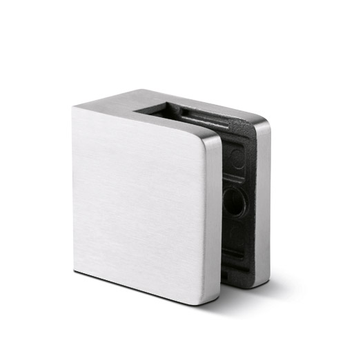 Glassclamp square 45x45mm connection flat, glass 8-10.76mm AISI 316 satined