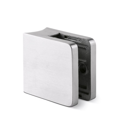 Glassclamp square 45x45mm connection Ø42.4mm, glass 8-10.76mm AISI 304 satined (discontinued product until 30/06/2026 or while stocks last)