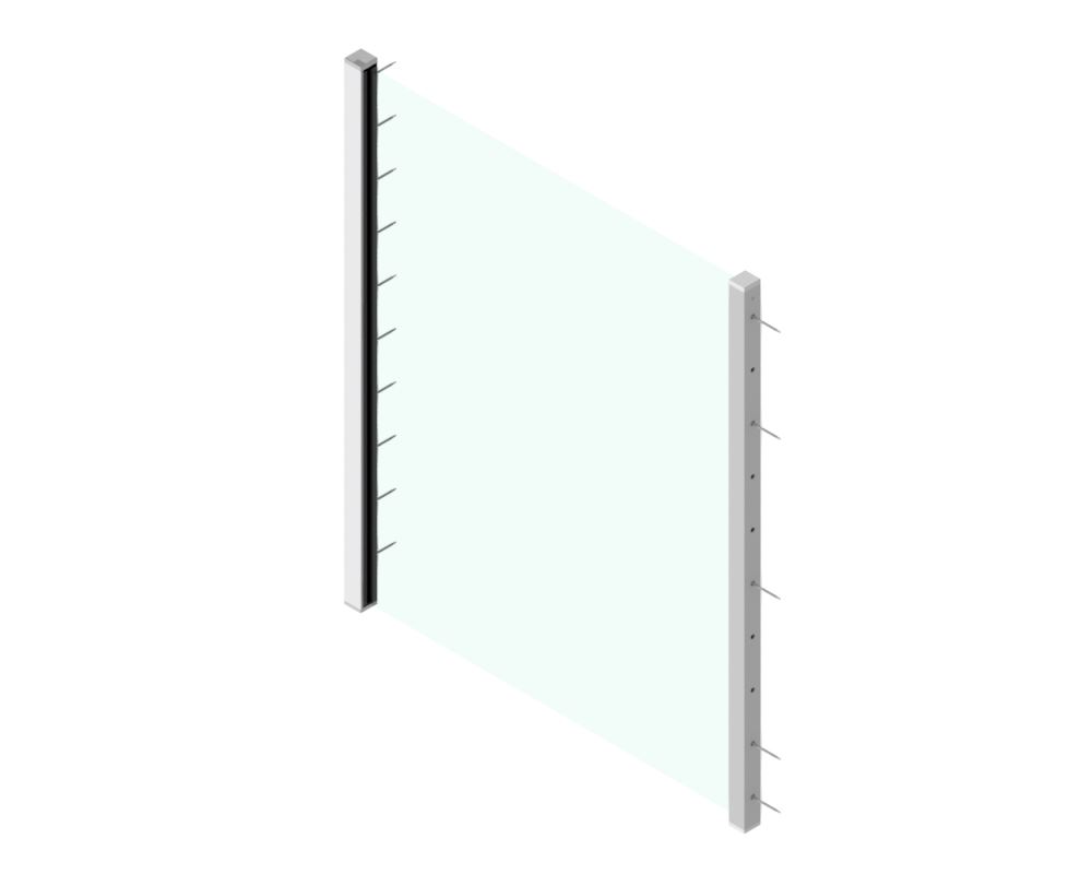 SKYFORCE-Side/Slim set glass 10.76/12.76mm height 1200mm Side mount right two sides covering glass mounting from outside, aluminum natural anodised
