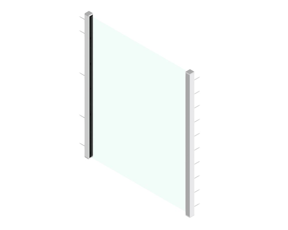 SKYFORCE-Side/Slim sett glass 16.76/17.52/21.52mm høyde 1100mm Sidefeste venstre ensidig dekning glassmontering fra innsiden, aluminium rå overflate