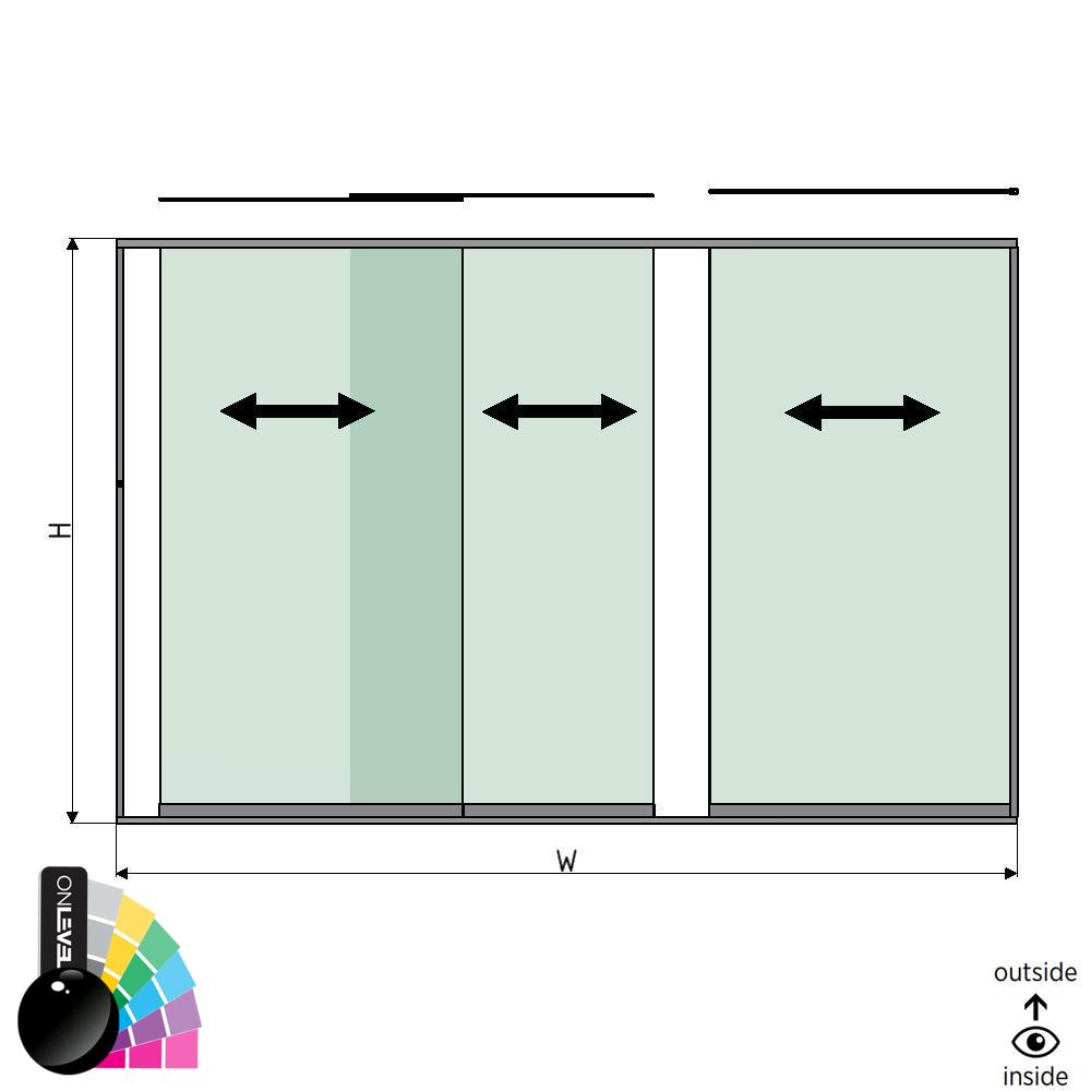 SunView model 1 right opening 3-lanes full height L=xxxxmm (max. 4000mm) H=xxxxmm (max. 2600mm), aluminum RAL shiny (excl. locks, drivers and glass)