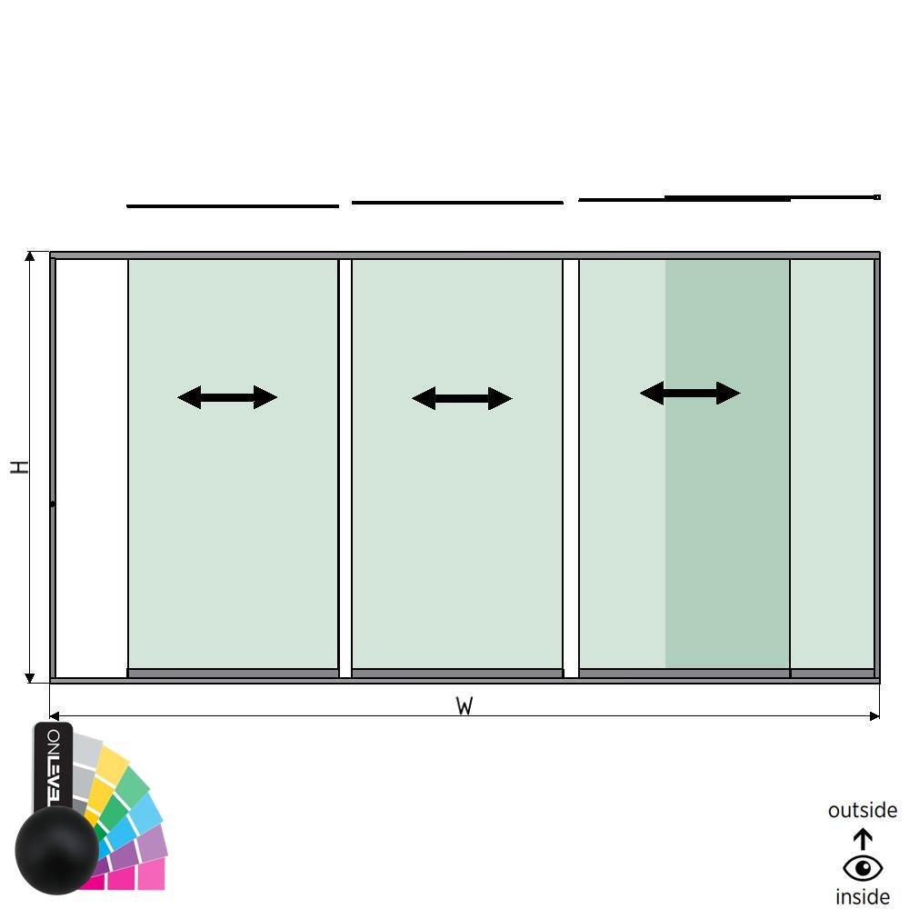 SunView model 1 right opening 4-lanes full height L=xxxxmm (max. 5000mm) H=xxxxmm (max. 2600mm), aluminum RAL matt (excl. locks, drivers and glass)