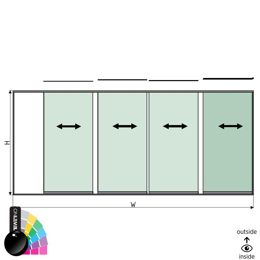SunView model 1 højre åbning 5-sporet fuld højde L=xxxxmm (max. 6000mm) H=xxxxmm (max. 2600mm), aluminium RAL skinnende (ekskl. låse, drivere og glas)